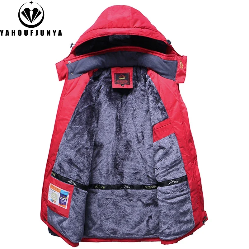 9XL New Winter Men Outwear Fleece Warm Removable Hooded Jacket Men Outdoor Skiing Windbreaker Waterproof Casual Jacket Coat Male