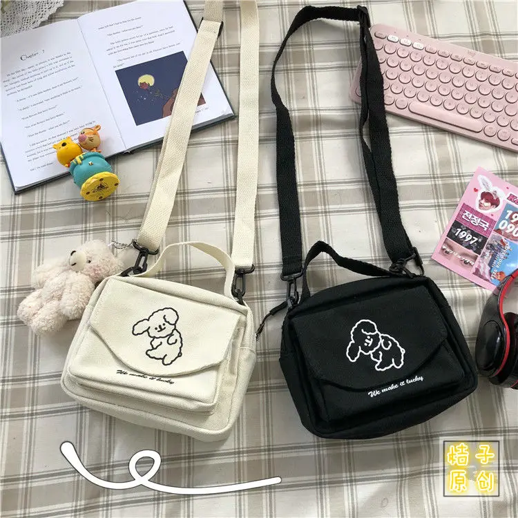 Teenager Frauen Messenger Bags Damen Canvas bedruckt süße kleine quadratische Tasche, Student Mädchen Cartoon Umhängetasche, Handy, Geldbörse – Detail 9