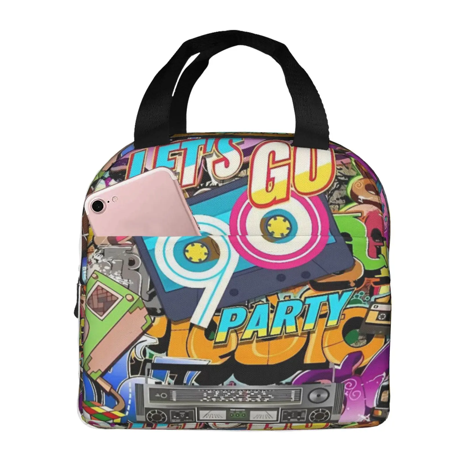 

Ретро-ланчбокс с принтом в стиле 80-х и 90-х годов, водонепроницаемая термосумка-холодильник для еды, изолированная сумка для обедов для детей, портативная сумка-тоут для пикника