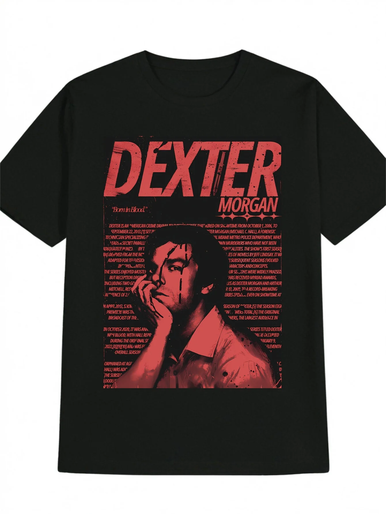 

DEXTERMORGAN Men's Casual Graphic T-Shirt Black with Red Dexter for MORGAN Portrait Text Print Round Neck Short Sleeve