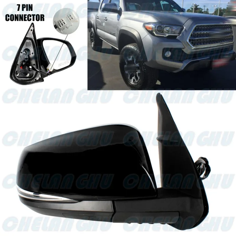 For Toyota Tacoma 2016 2017 2018 2019 2020 2021 US Version Right Side 7 Pins Black Painted Power Fold Rear Mirror Assembly