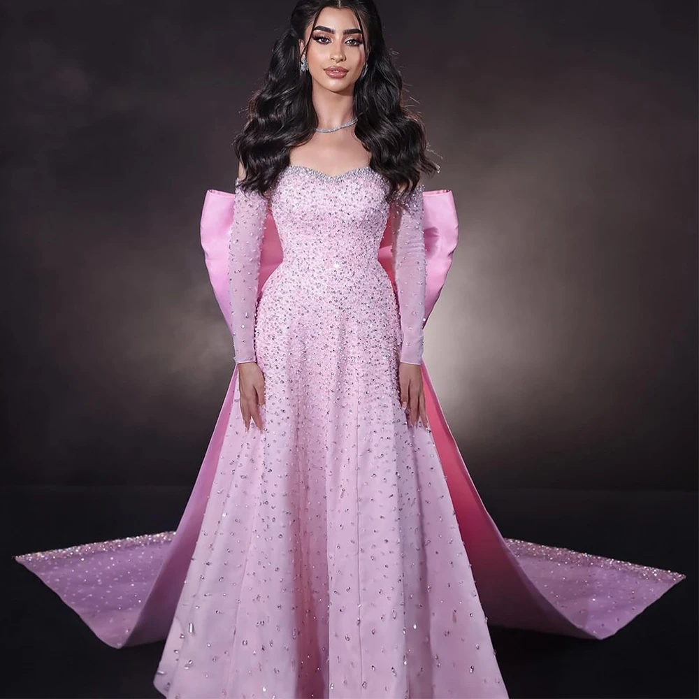 

Dream Beading Sweetheart Evening Dress Classic A-Line Floor Length with Large Bow Sweep Train Customized Prom Gown Autumn New