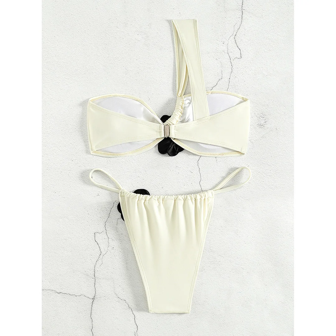 3D-Blumen, One-Shoulder-Bikini mit hohem Beinausschnitt, zweiteiliger Bikini-Set für Damen, Badeanzug, Badebekleidung, Badeanzug, Modell V5486 – Detail 20