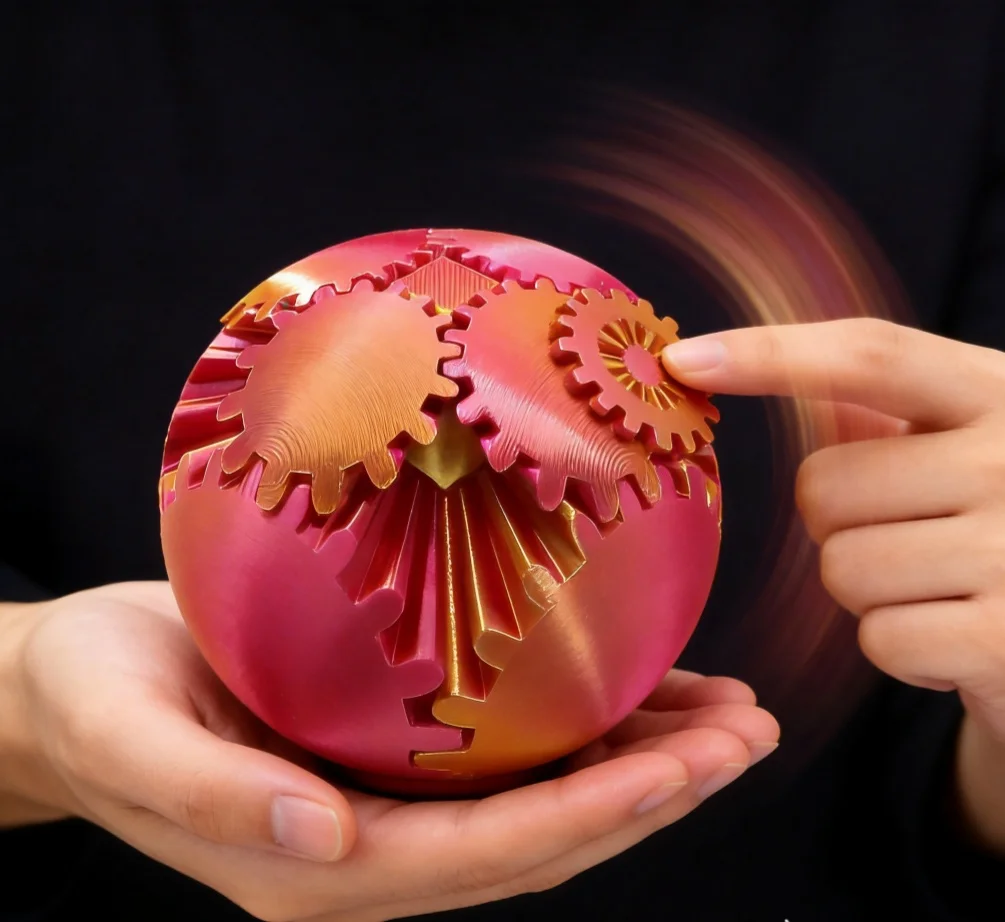 

Gear Ball 3D Printed Spin Ball - Smooth Rotating Desk Sculpture for Relaxation and Focus, Unique Office Decor for Adults