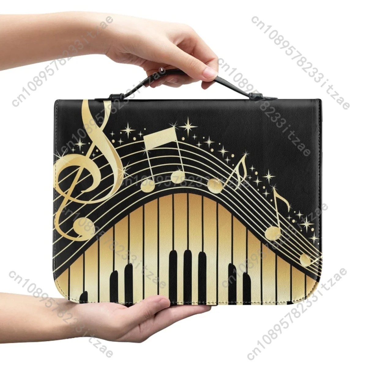 Art Piano Keyboard Music Notation Pattern Print Bible Bag for Ladies Leather Portable Handbags Zippered Handle Bible Storage Bag