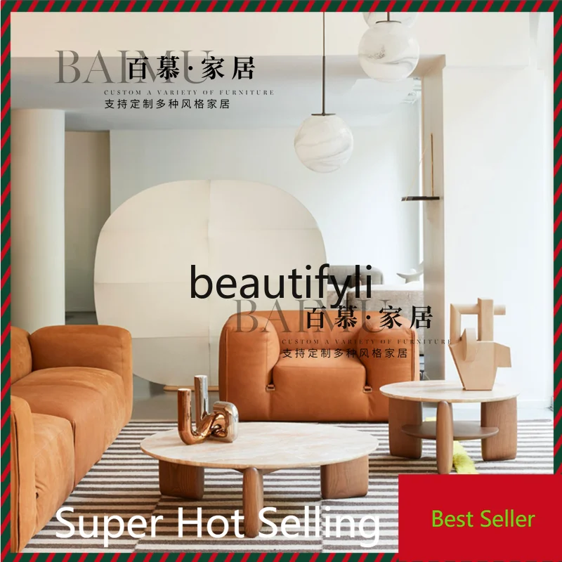 

Personalized Italian natural marble coffee table household light luxury special-shaped solid wood coffee table combination G1218