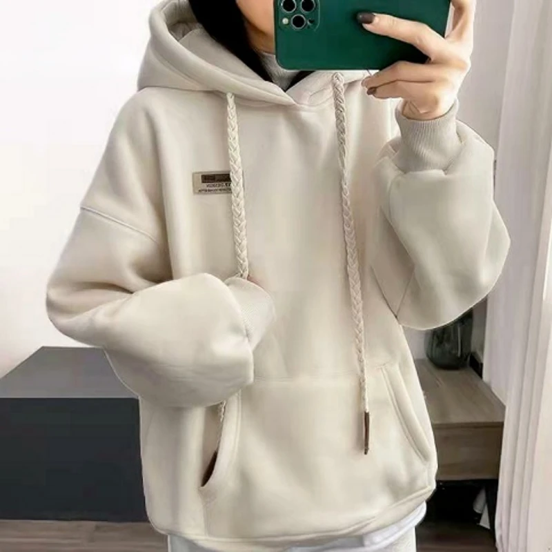 New Padded Fleece Thickened Sweatshirt for Women Oversized Hoodies Warmth Tops Fur Lined Coat Y2k Clothes Brands Cheap Wholesale