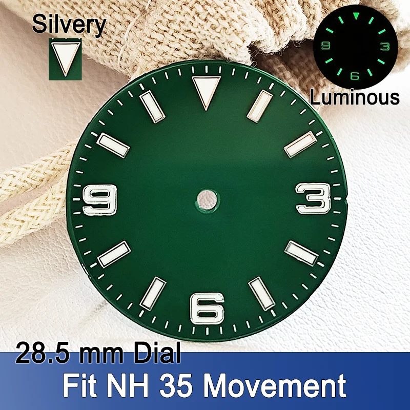 

28.5mm Smooth Dials Fit For NH35 Movement Explorer 3-6-9 design Wristwatches Dial Accessory Parts Replacement Green Luminous