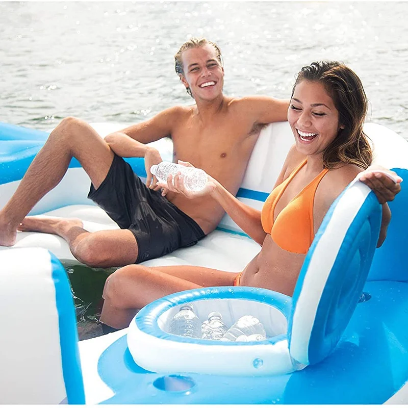 Large Inflatable Water Floating Island for Six People Inflatable Bed With Awning for Footbath