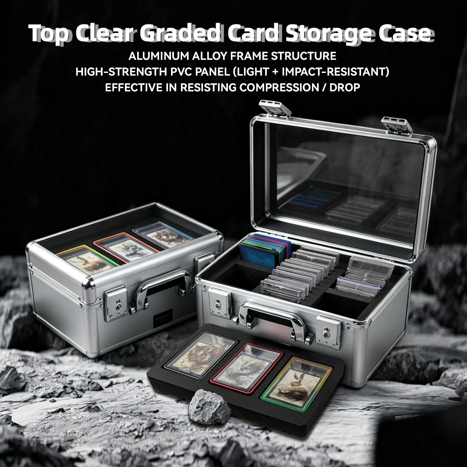 

Aluminum Graded Card Storage Box Dual Layer for PSA BGS CGC Case Holder 50+ Slabs Display Lockable Organizer Sports TCG Cards