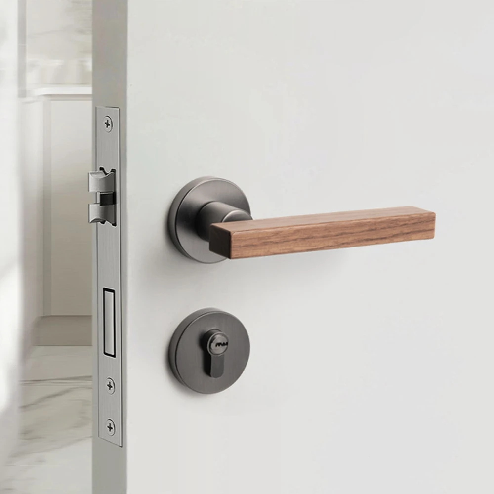 Walnut Indoor Magnetic Silent Door Lock Household Universal Bedroom Modern Door Lock Split Chinese Style Wooden Door Handle