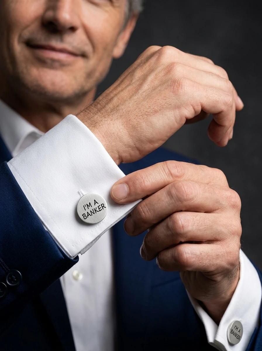 I'M A BANKER Engraved Stainless Steel Men's Cufflinks Formal Shirt Cuff Links Business Jewelry Gift for Banker Office Worker