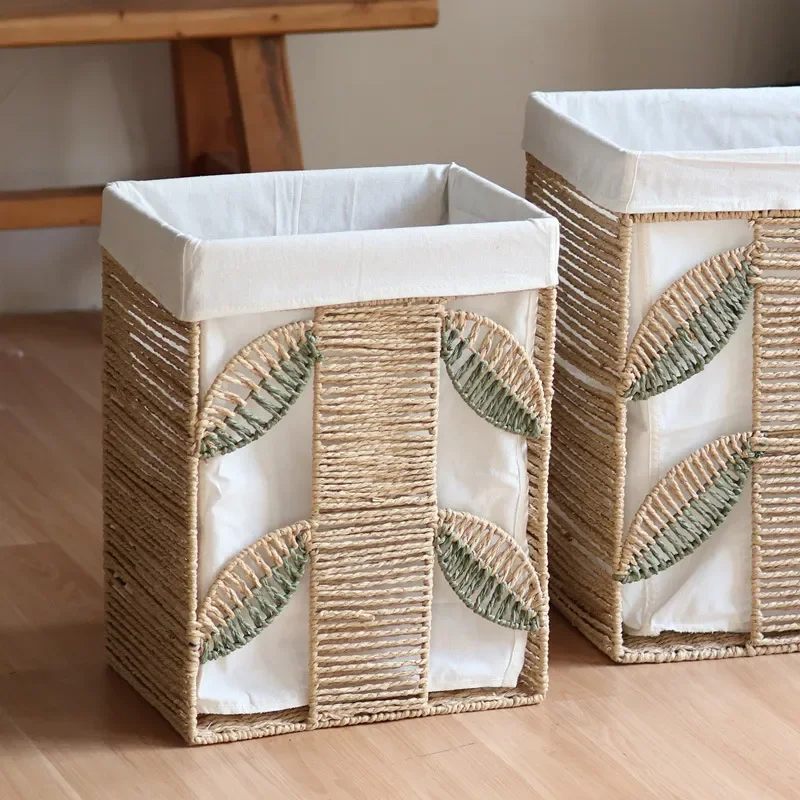 Nordic Style Imitation Rattan Laundry Basket Large Capacity Dirty Clothes Storage Bin For Bedroom Floor Standing Home