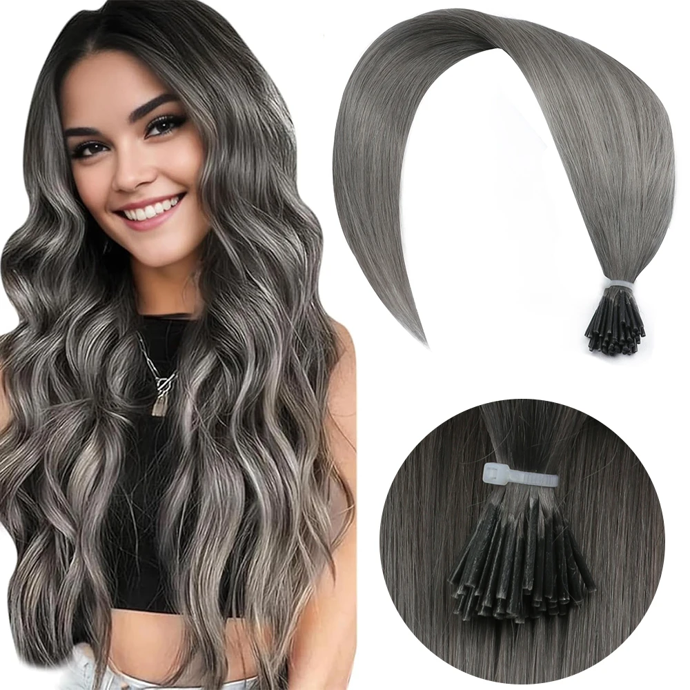 

I Tip Кератиновые наращивание волос Серые настоящие человеческие волосы Предварительно склеенные микробусины Капсулы для волос Капсулы с микрозвеньями Волосы 12-20 дюймов