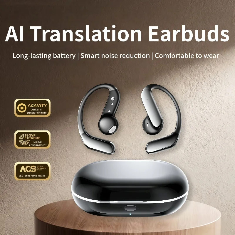 AI Tradutor Bluetooth 5.3 Fones de ouvido Q102 Fones de ouvido sem fio à prova d'água com microfone com cancelamento de ruído ENC para academia de treino esportivo