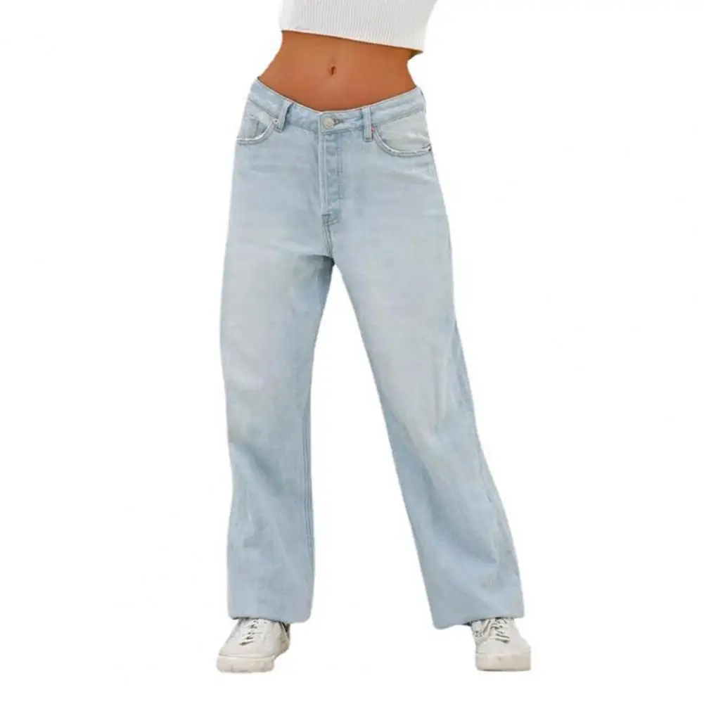 

Daily Jeans Stylish Gradient Color High Waist Women's Jeans with Wide Leg Pockets Retro Denim Trousers for A Fashionable Look