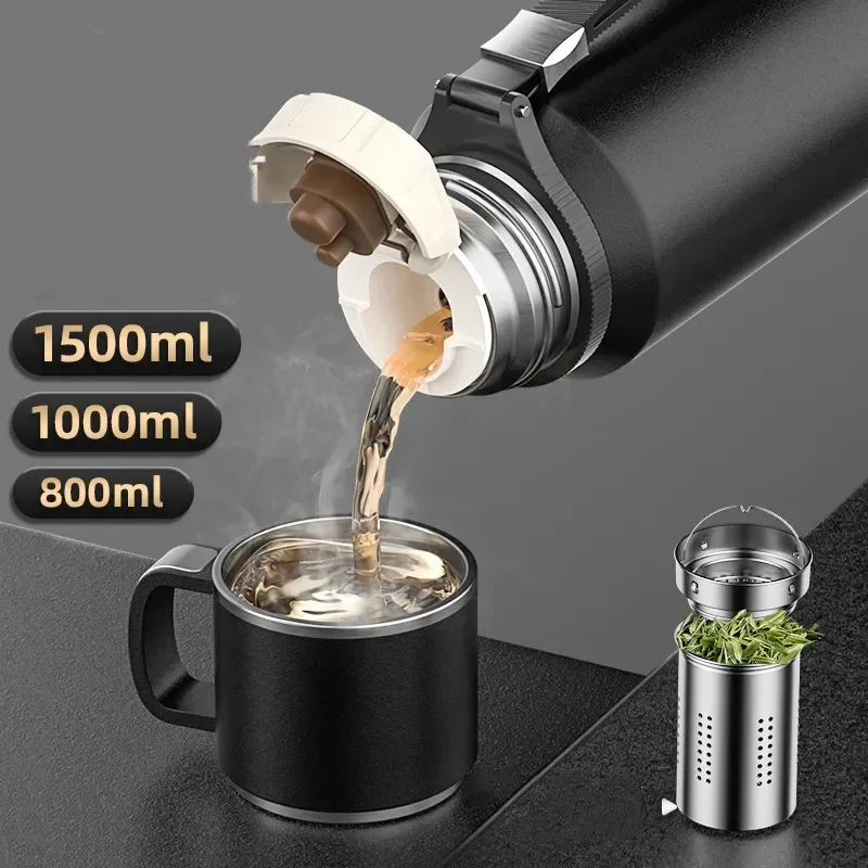 Double Wall Keep Hot and Cold Thermos Bottle Stainless Steel Insulated Bottles Vacuum Flask Large Thermos Cup with Tea Filter