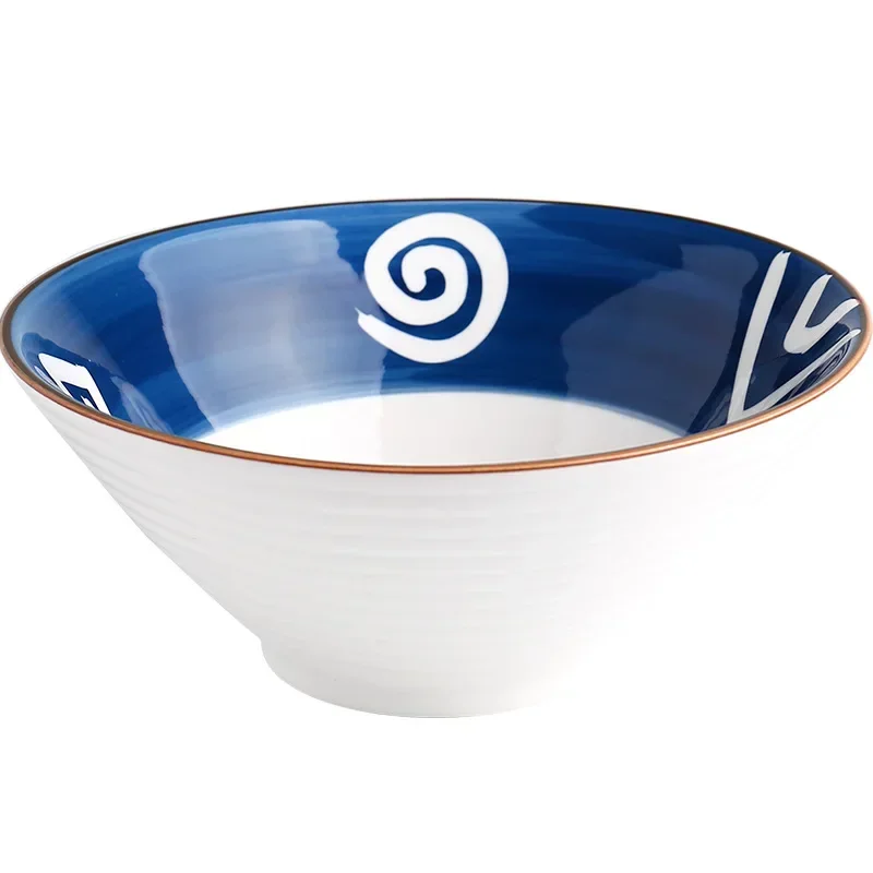 Japanese Noodle Bowl Ceramic Large Ramen Noodles Bowl Tableware Soup Bowls Household Bamboo Hat Trumpet Bowl