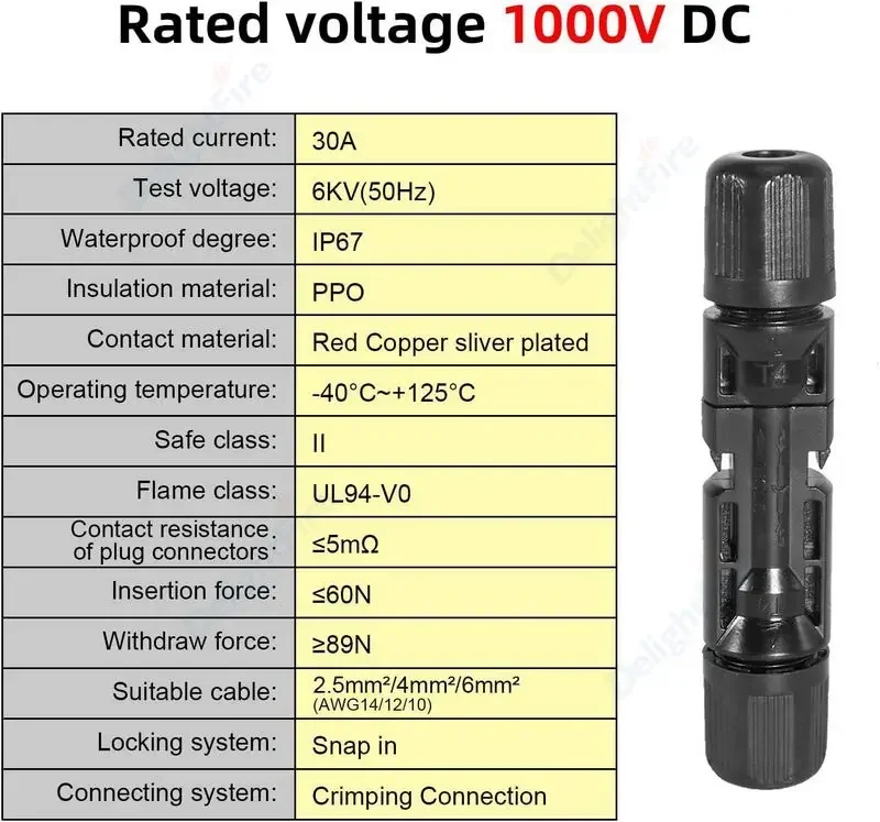 30A 1000V Solar Cable Connectors Male Female Plug IP67 Waterproof Wire Terminal Solar Panel Kit For 2.5/4/6mm2 PV/MC Cable