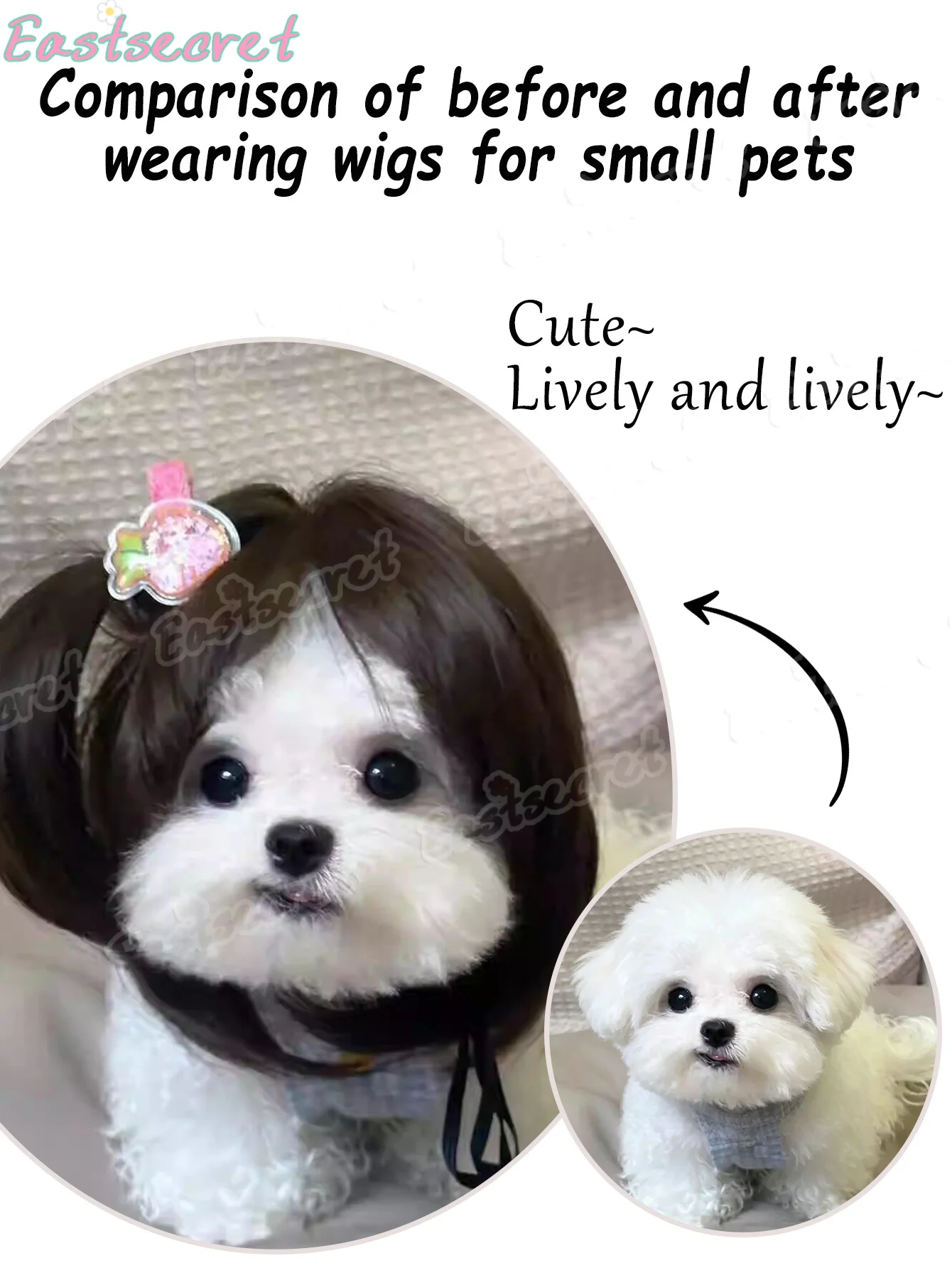 EAST Cute Synthetic Pet Wig, Black Straight Bangs Hair Wig, Funny Stylish Headwear for Cats & Small Dogs, Pet Hair Accessories