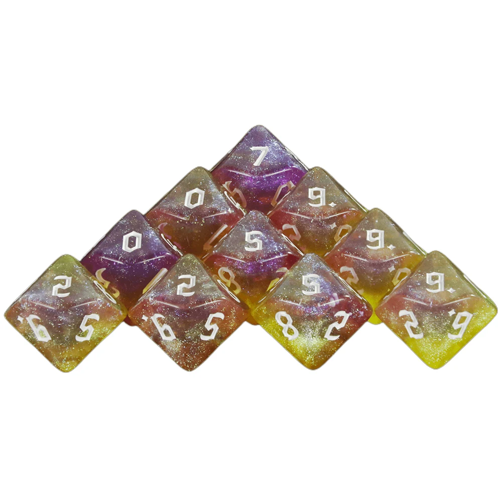 Polyhedral 10 Sided Glitter Mixed Color Digital D10(0-9) Dice Set 10pcs for DND Boardgame,educational Accessories Gaming