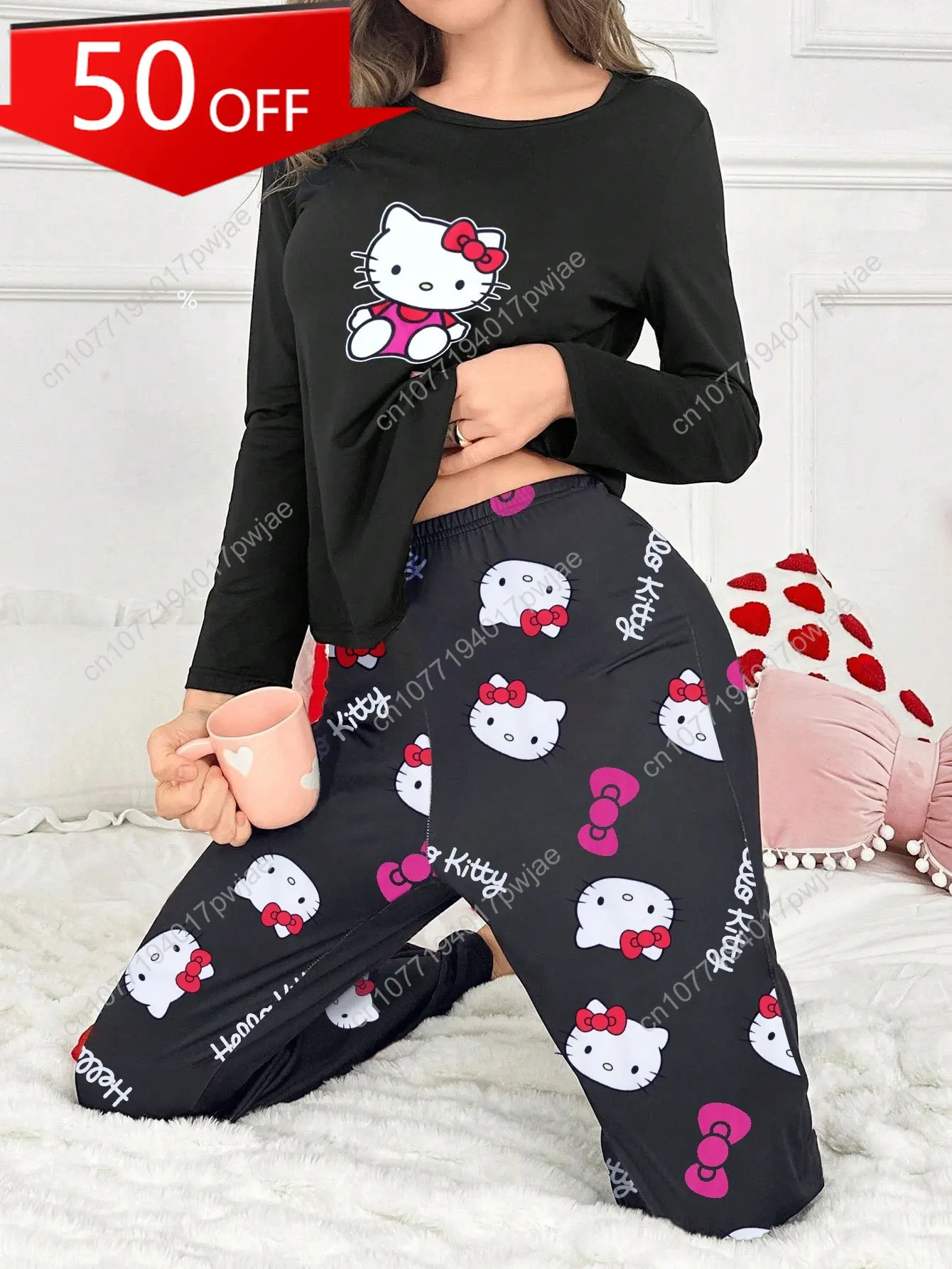 

Sanrio 2pcs Set for hello kitty Women'S Pajamas Set, Cartoon Pattern Cute Women'S Pajamas, Sanrio Women'S Pajamas Cas