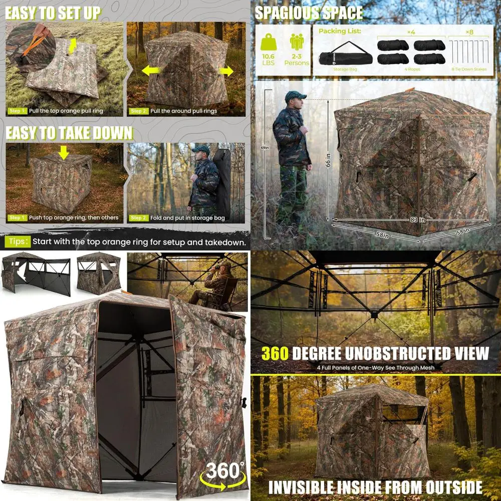 

270 ° Панорамная охотничья палатка для 2-4 человек - портативное усиленное укрытие для охоты на оленей с сумкой для переноски