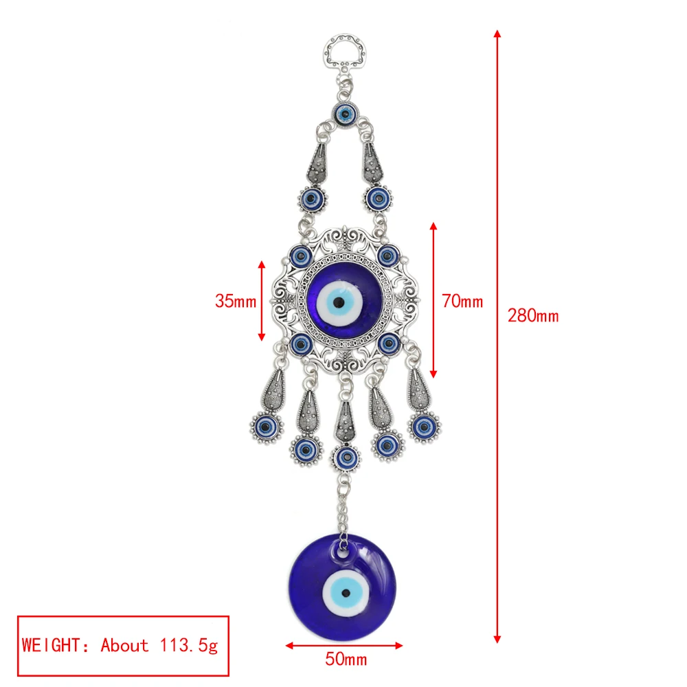 Lucky Eye Alloy Hollow Pendant Tassel Wall Hanging Blue Turkish Evil Eye Keychain Car Keyring for Women Men Fashion Jewelry