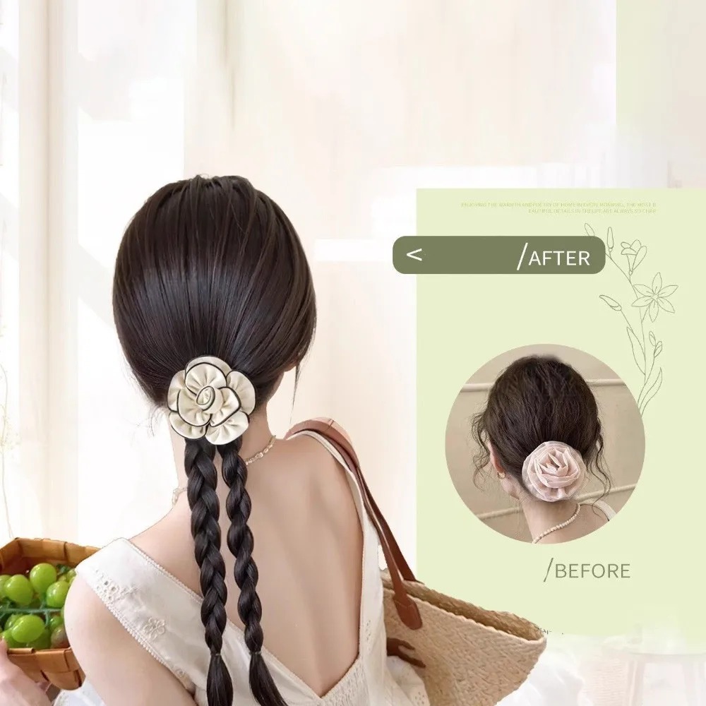 40 centimetri Stile Cinese Sintetico Torsione Trecce Low-tie Sfera Testa Estensione Dei Capelli Coda di Cavallo Parrucca Simulazione Camelia Parrucca