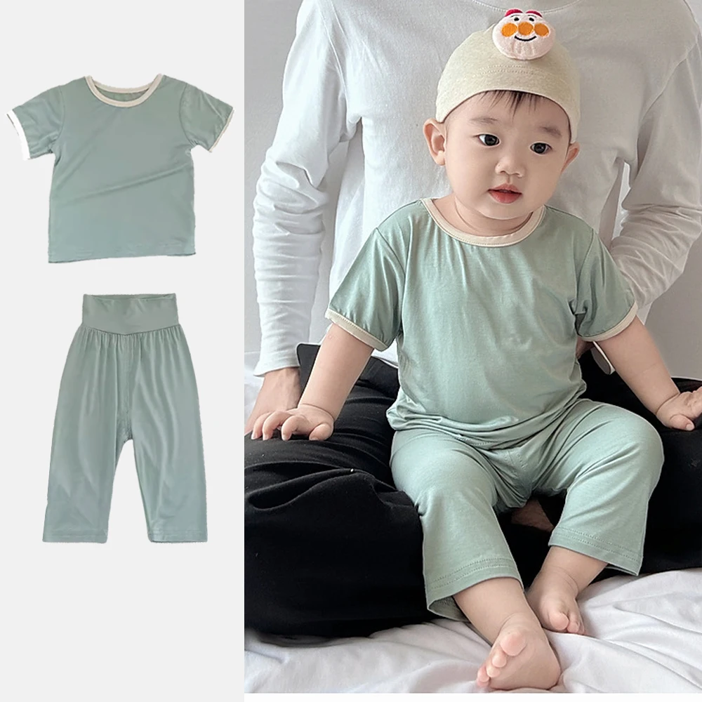 

1-6 Years Pajama Sets Solid Color Baby Clothes Set Summer Modal Boys Girls Clothes 2PCS Pajamas Unisex Kids Clothing Sets