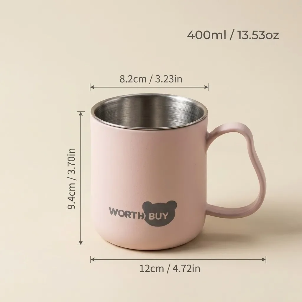 304 roestvrijstalen koffiemok, dubbelwandige plastic beker met handvat, onbreekbaar, hittebestendig, geschikt voor kantoor en kinderen.