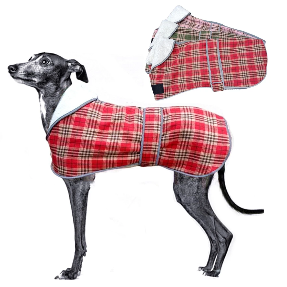 

Dog Clothes Luxury Designer Winter Warm Scottish Plaid Coat for Medium Large Dogs Thicken Fleece Lining Reflective Pet Jacket