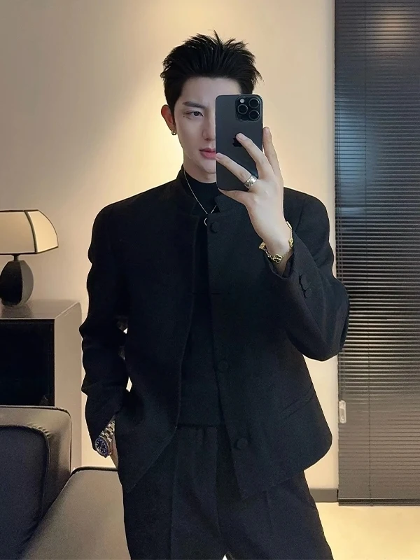 

Новое китайское пальто Zhongan с воротником-стойкой, мужское модное необычное осенне-зимнее пальто из полиэстера для молодежной культуры