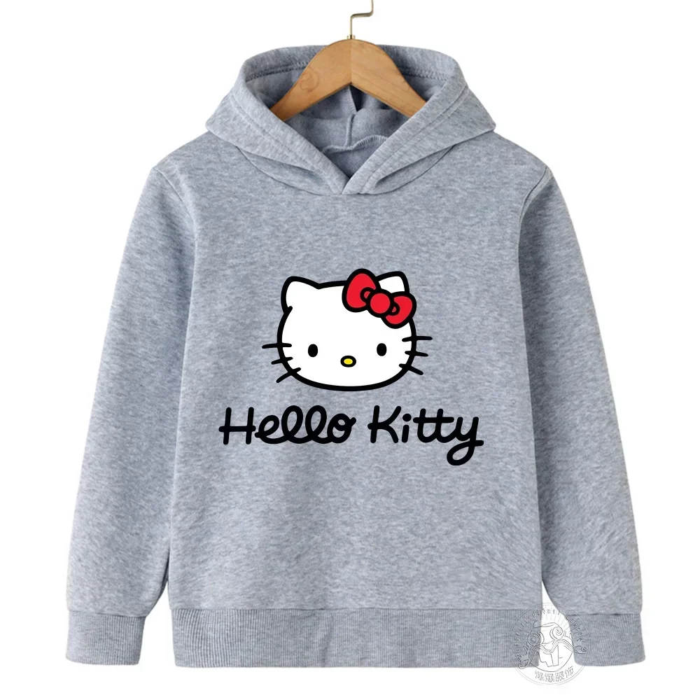 

Autumn and winter girls Sanrio Hello Kitty cute printed long-sleeved top children's casual fashion warm hooded sweatshirt