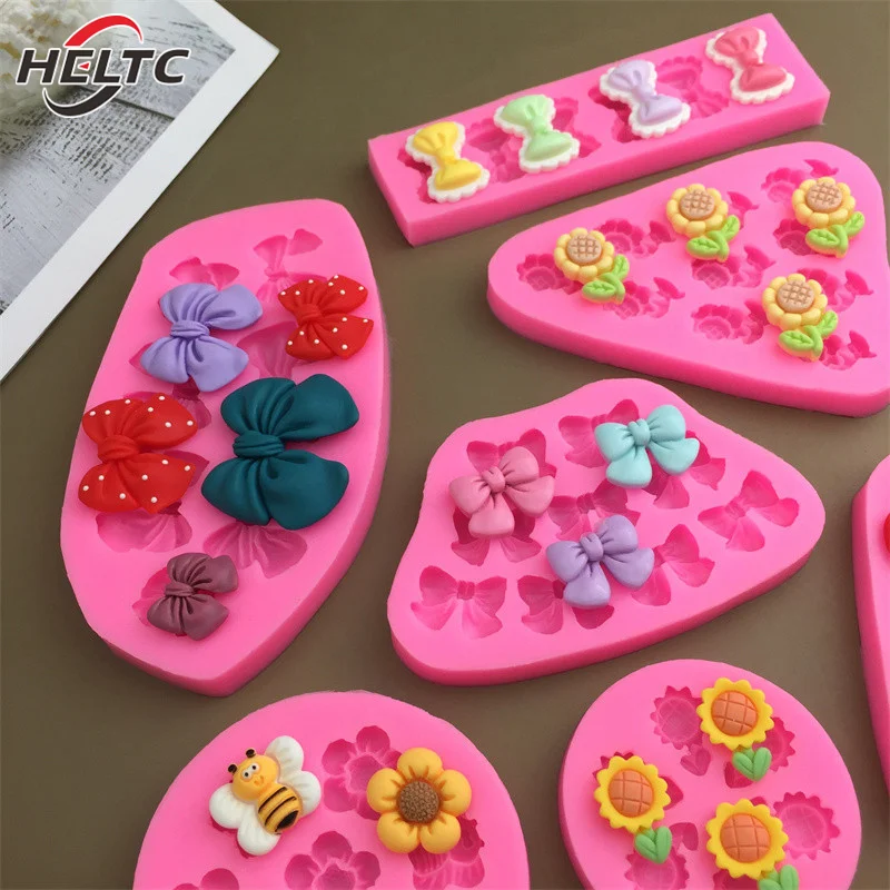 Cute Cartoon Flowers Bow Bee Fondant Silicone Molds DIY Cupcake Fondant Cake Decorating Chocolate Candy Baking Mold