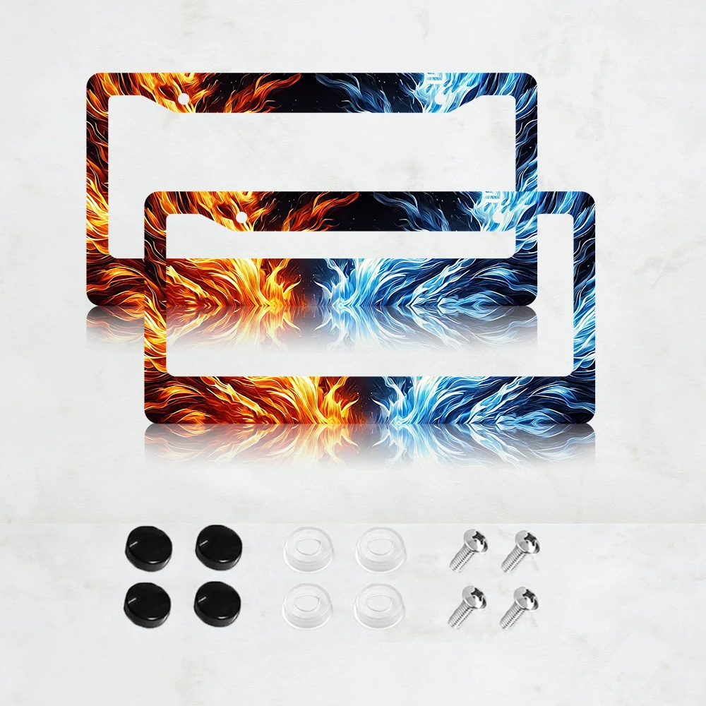 

Комплект из 2-х алюминиевых рамок для номерных знаков с красными и синими пламенями, абстрактный дизайн, стандартный размер США 6 x 12 дюймов
