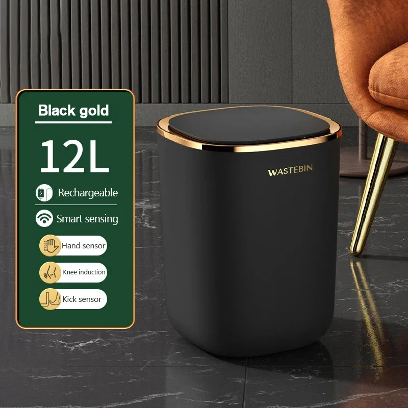 

12L Smart Sensor Bathroom Trash Can Luxury Garbage Bucket Automatic Trash Bin for kitchen Toilet Smart Home Wastebasket