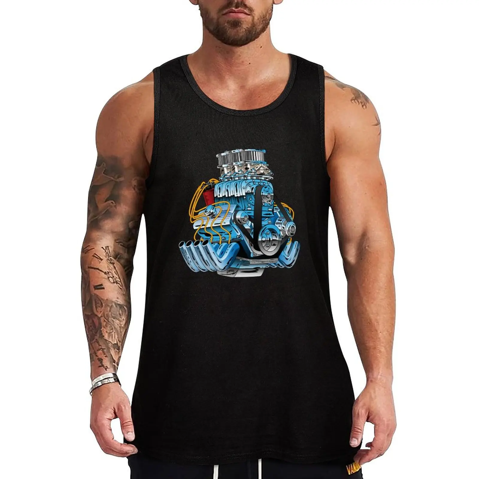 Hot Rod Race Car Dragster Engine Cartoon Illustration Tank Top Vest t-shirt gym man