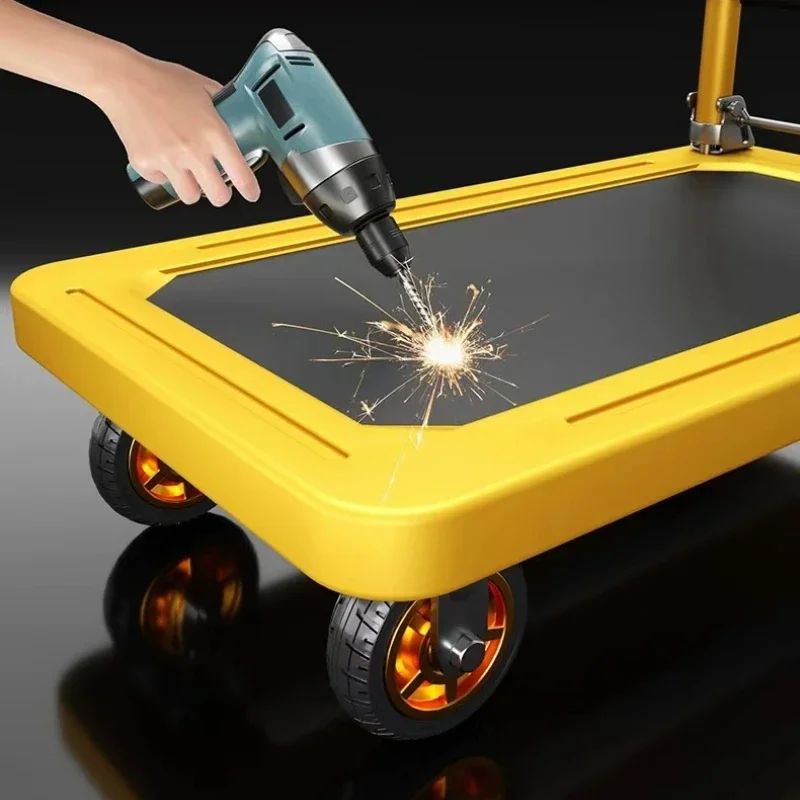 鋼板折りたたみ式フラットベッドトラック、四輪厚型静音トレーラー、ハンドリングトロリー、ヘビーデューティーカーゴトロリー