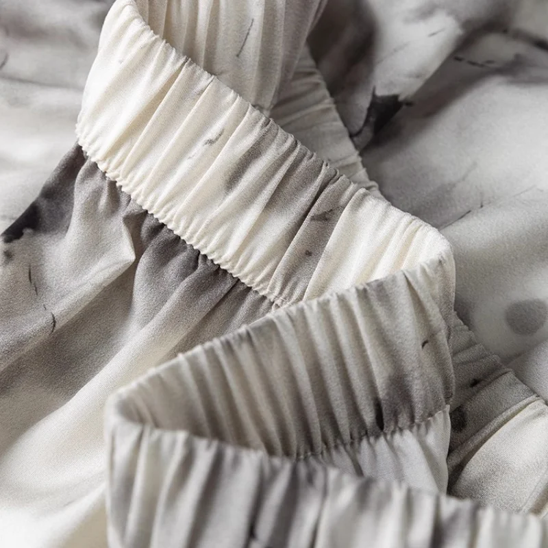 Birdtree 70 % Maulbeerseide, 30 % Baumwollrock, Damen-Tintenwaschdruck, elastische Taille, lockere Röcke, 2025, Sommerneu, D56907JF