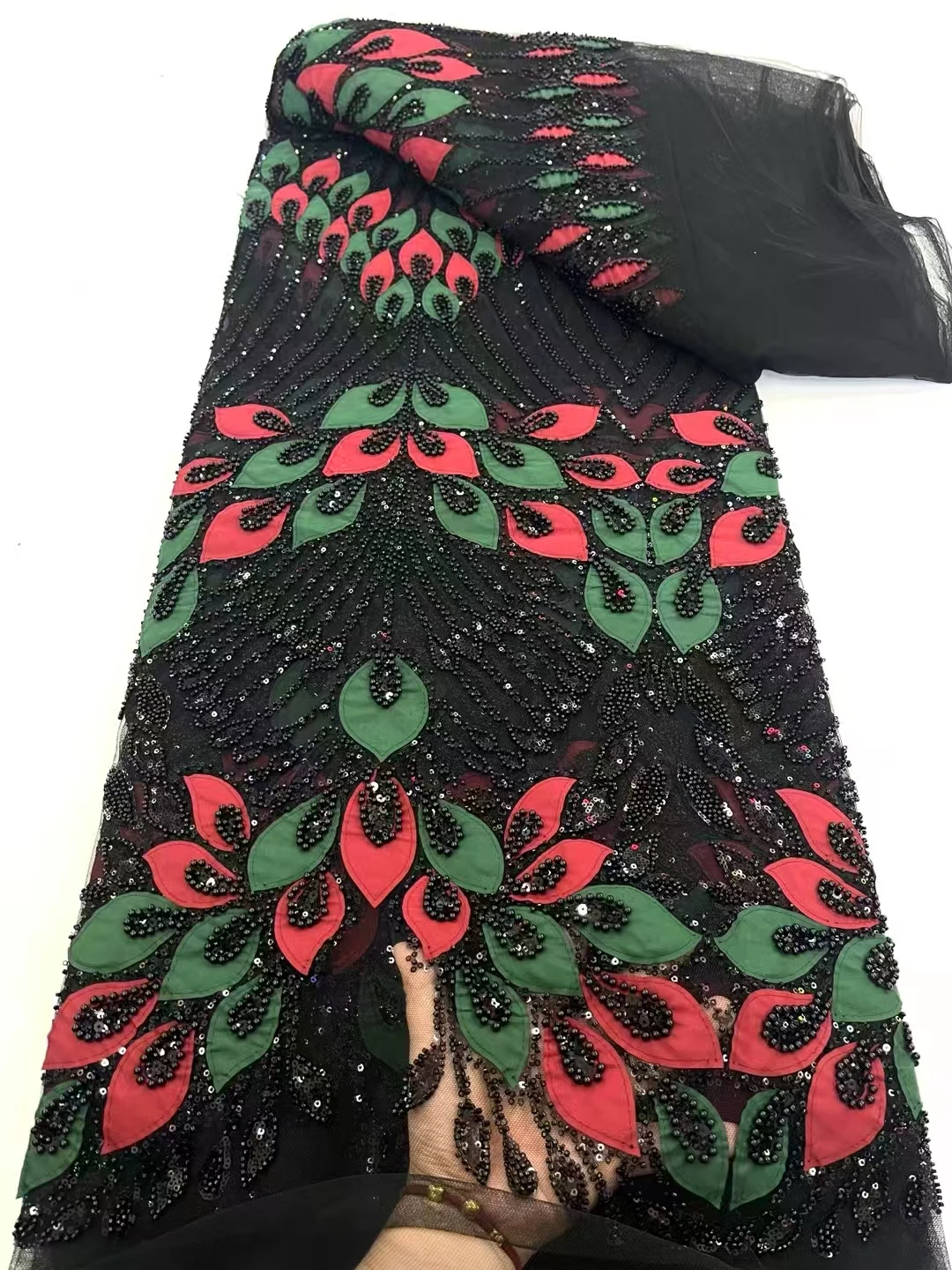 

New laser embroidery bead tube sequin embroidery fabric, lace mesh wedding dress embroidery fashion cheongsam net fabrics