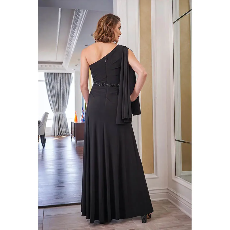 Stilvolle schwarze Mutter der Braut kleidet ein Schulter Chiffon A-Linie Kristall Perlen formelle Hochzeits feier Kleid