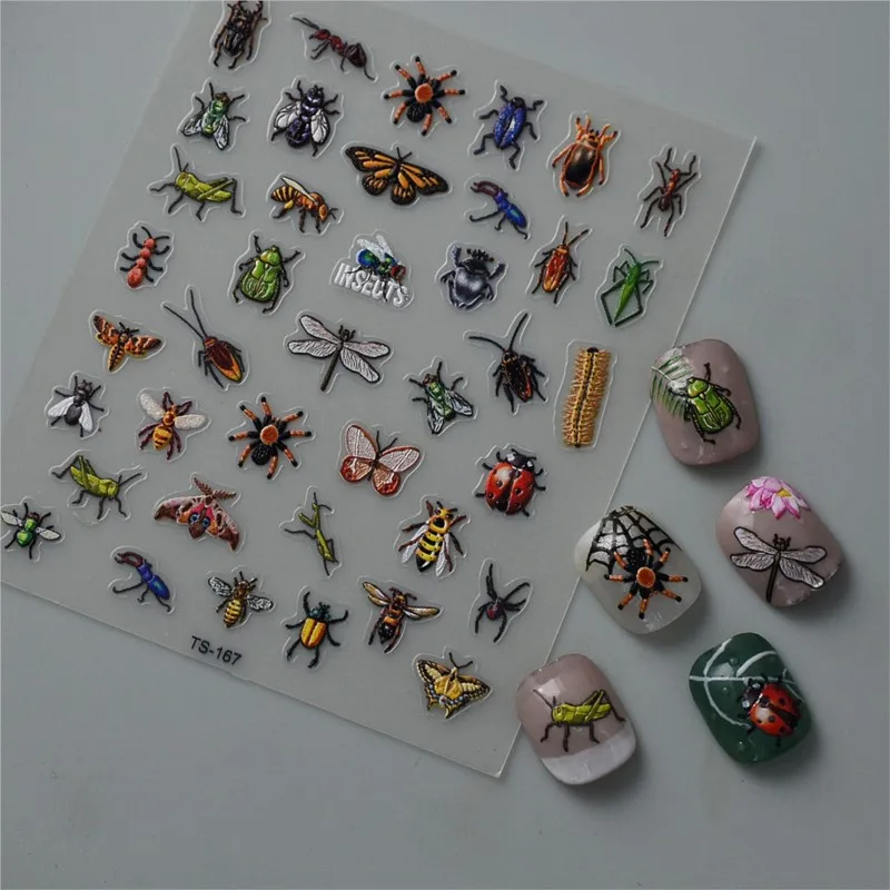 Insects Dragonfly 5D Nail Stickers Soft Reliefs Slider For Woman Nail Art Decor