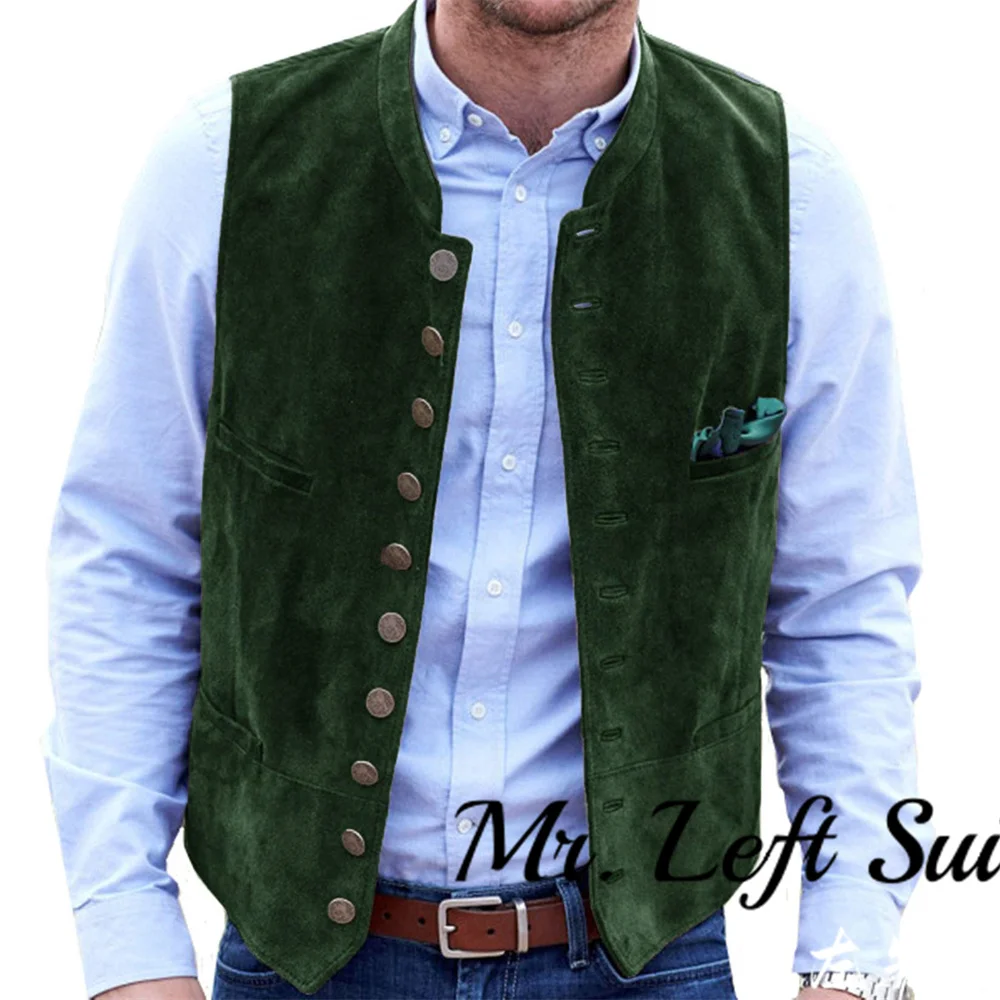 Men\'s Suede Leather Suit Vest Single Breasted Slim Fit Waistcoat Casual Western Jacket Formal Men Clothing Steampunk Clothing