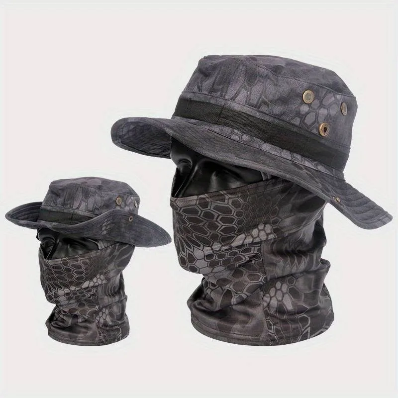 Camouflage Cap With Neck Gaiter, Camouflage Boonie Hat & Camouflage Cooling Neck Gaiter Set Perfect for Outdoor Sports