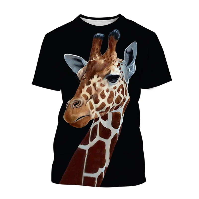 Funny Giraffe Pattern T-Shirt For Men Cute Animal 3D Printed T Shirts Summer Street Oversized Short Sleeve Tees Round Neck Tops