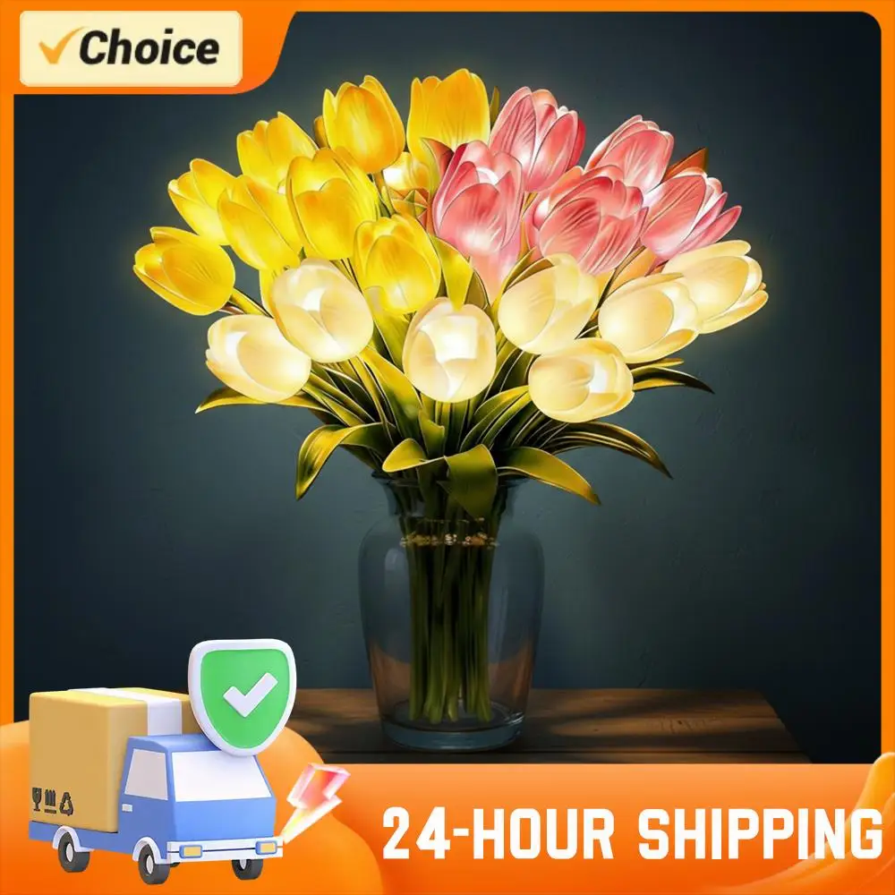 Tulip Night Light Artificial Flower Bouquet LED Glowing Flower Home Decor Table Ornament Romantic Gift For Valentine Birthday