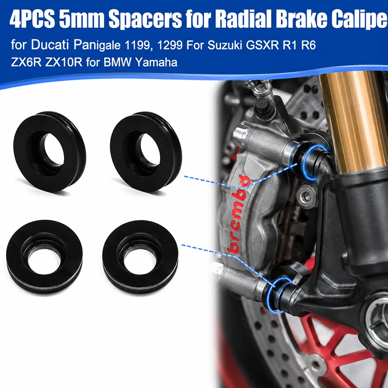 4PCS 5mm Spacers for Radial Brake Calipers for Ducati Panigale 1199, 1299 For Suzuki GSXR R1 R6 ZX6R ZX10R for BMW Yamaha