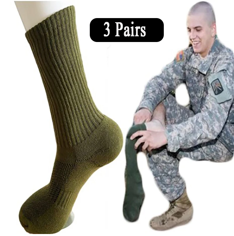 3 Pairs Men Compression army green Sports Military Socks Stockings Thicken Resisting Men\'s outdoor hiking Sock Cotton Army Socks