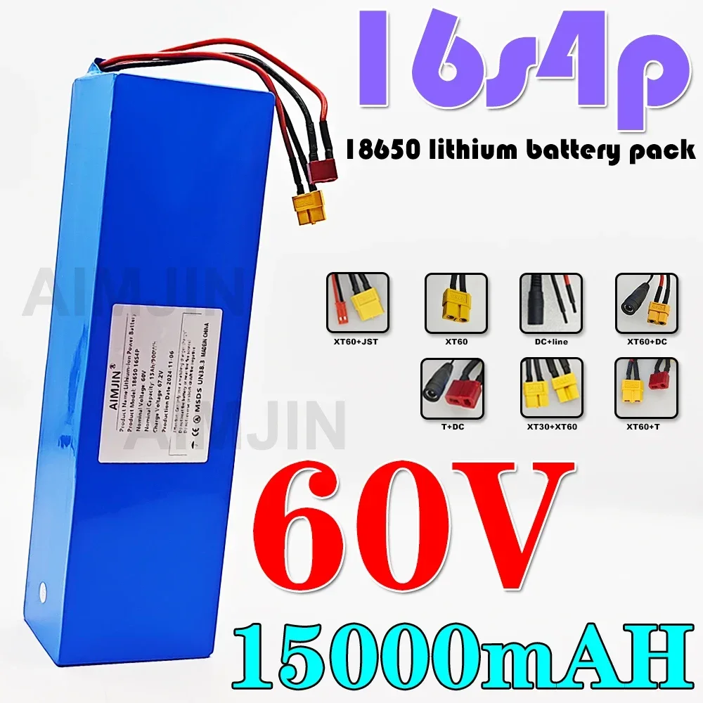 16s4p Battery Pack 60V battery 15000mAH 18650 Lithium with BMS for Motorcycle, Scooter, Bicycle 2000W Motor